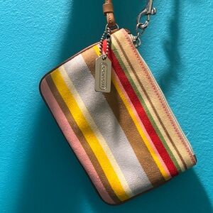 Coach Multicolor Stripe Wristlet with Leather Strap